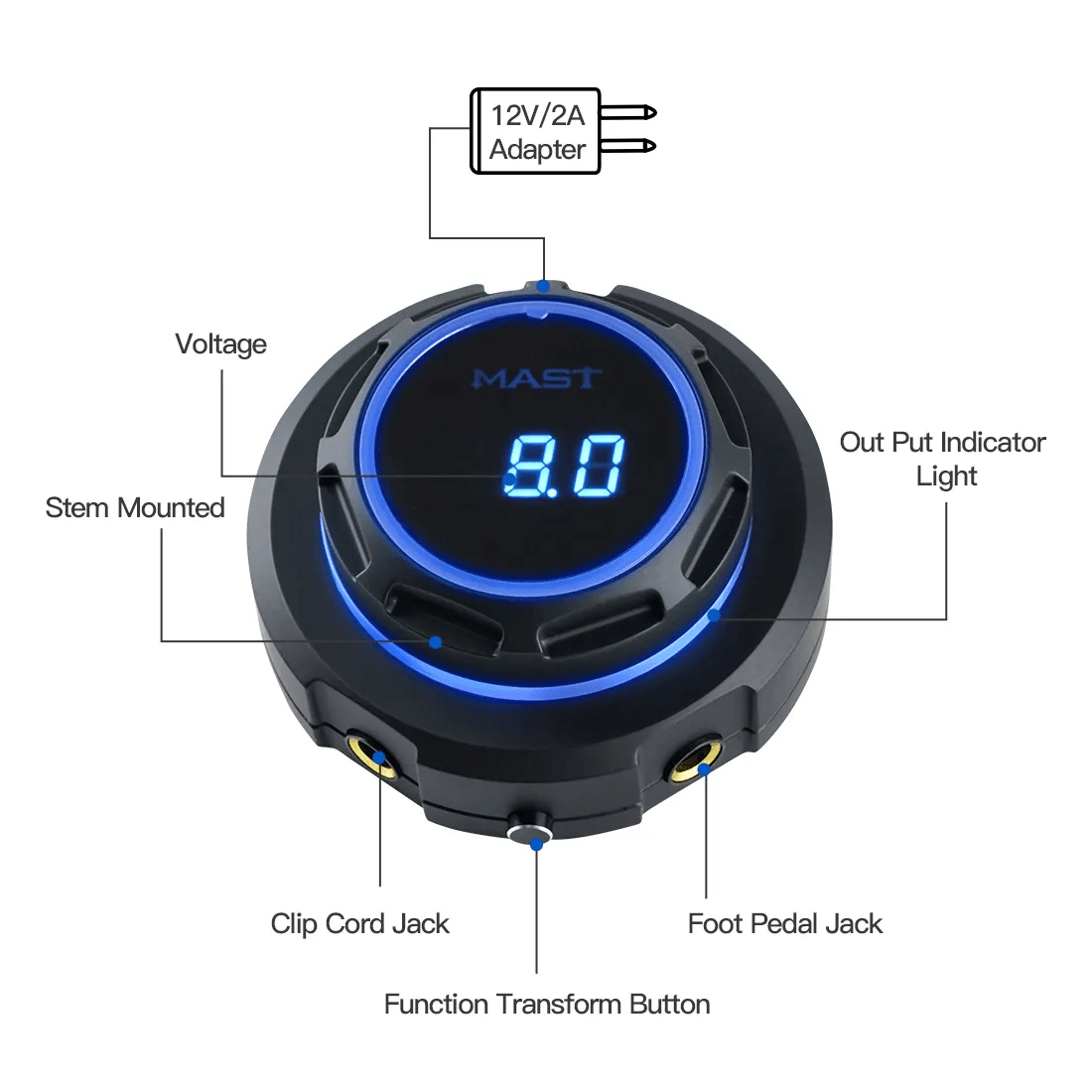Dragonhawk Mast Halo Tattoo Power Supply Dual Mode Start - Up for Tattoo Machines - The Perma